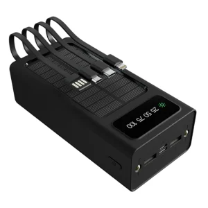 Vista frontal del Batería Externa Power Bank 30.000mAh Xtech XPB-300 con Cables integrados y carga solar